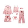 Sieben teiliges gestreiftes Pyjama-Set aus Kunstseide mit langärmeligem Cardigan und Camisole für Frühling und Herbst