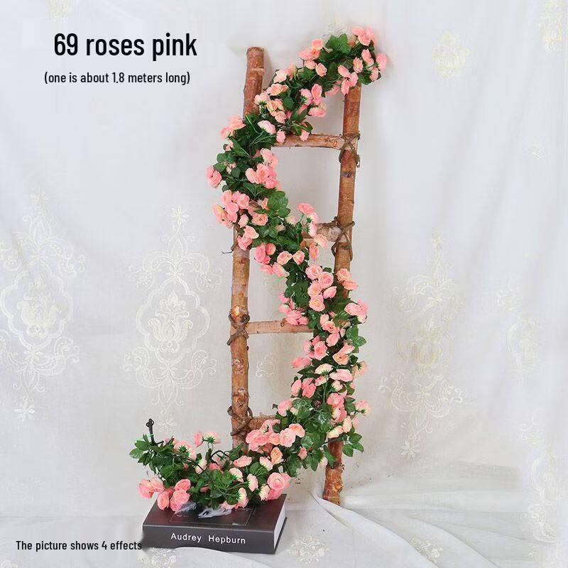 HUAZHENMIAN Artificial Pink Rose Garland