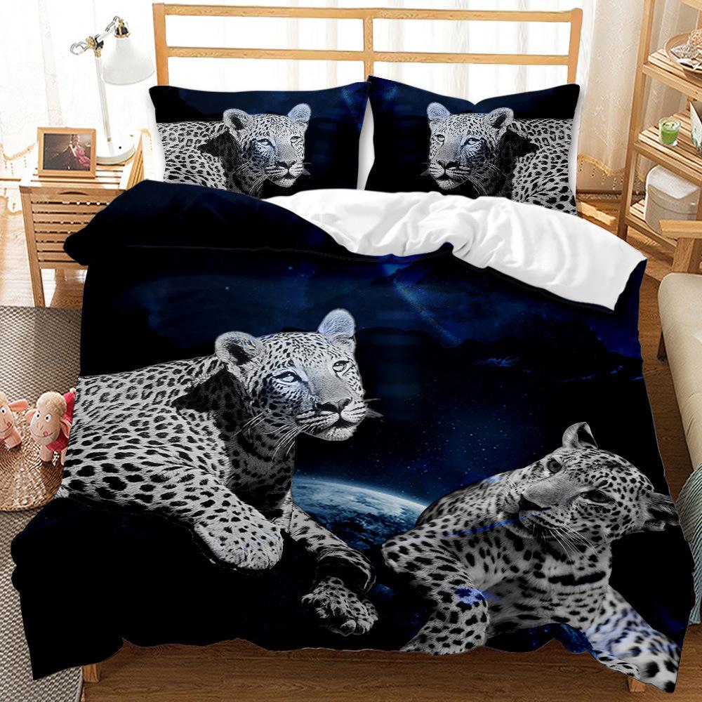 Beast Leopard 3D Digital Printing Two or Three Piece Set European and American Quilt Cover Pillowcase