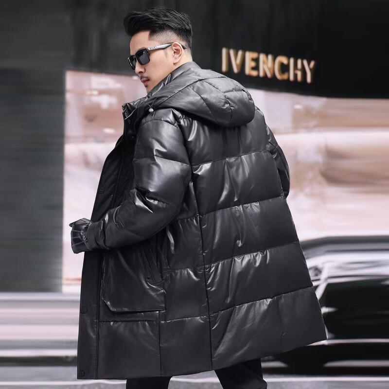 KAISER Premium Goatskin Leather Down Jacket with Detachable Hood