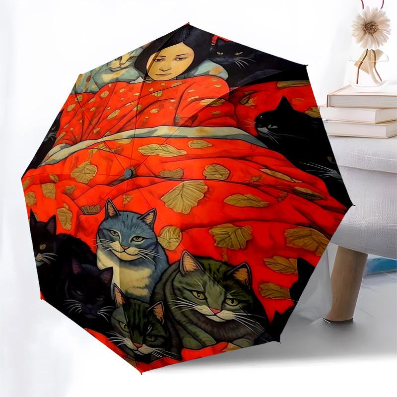

1pc Autumn Leaf Print Outdoor Umbrella with Automatic Opening, Portable Folding Design, 8-Rib Iron Frame, Perfect for Fans, Travelers, Daily Use, Fest