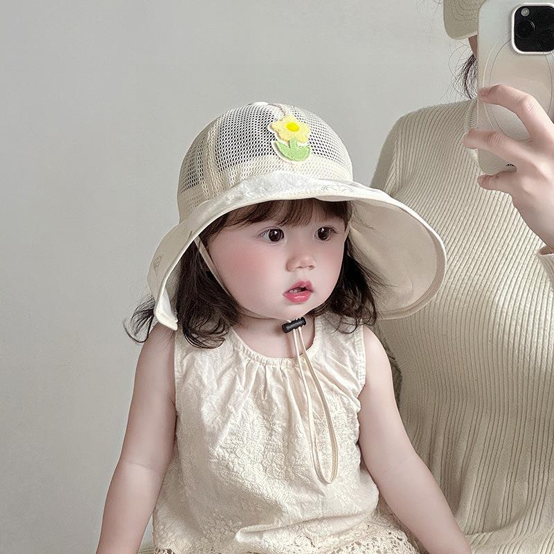 Summer Baby Girl Sun Hat Breathable Mesh Wide Brim UV Protection Sweet Bucket Hat Trendy Lightweight Outdoor Cap