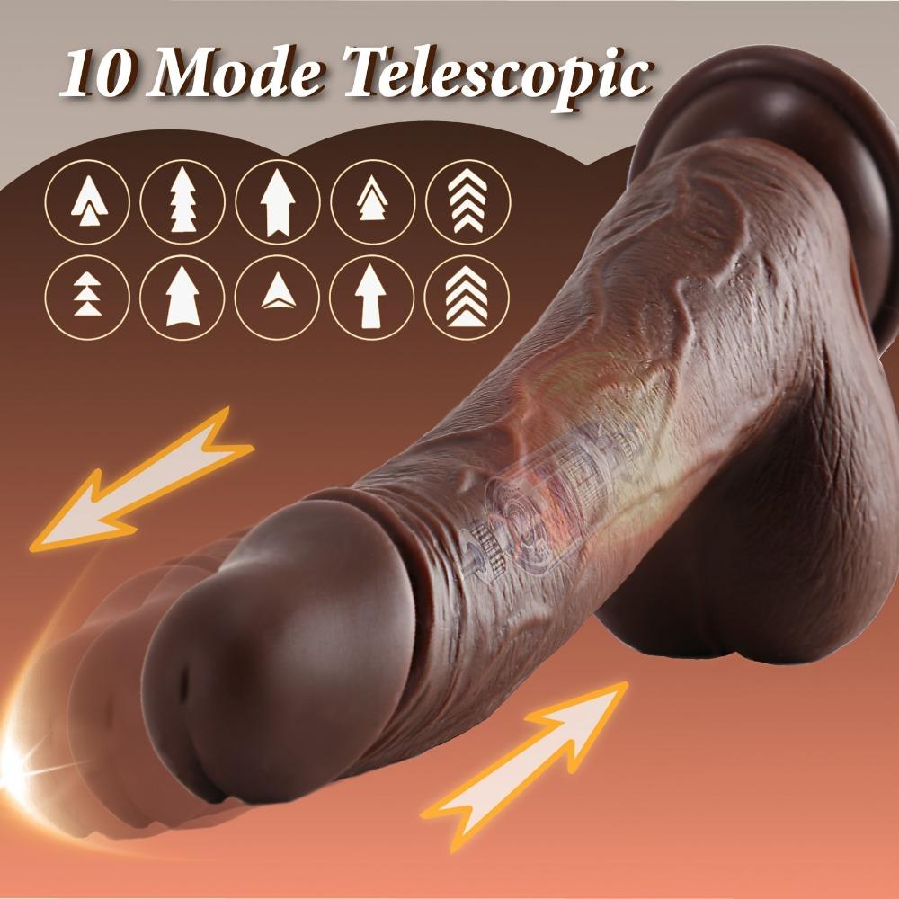 1 Thrust Vibrating Dildo - Rotating and Heating, 9" Realistic Coffee Color Retractable, 10 Rotation/Vibration Modes, for Women and Couples
