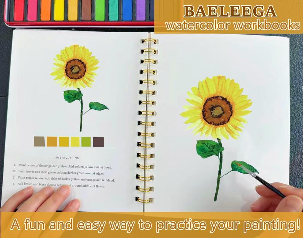 Watercolor Painting Book Set Watercolor Book Beginner Friendly Watercolor Workbook 12 Color Painting Guide Bird Album