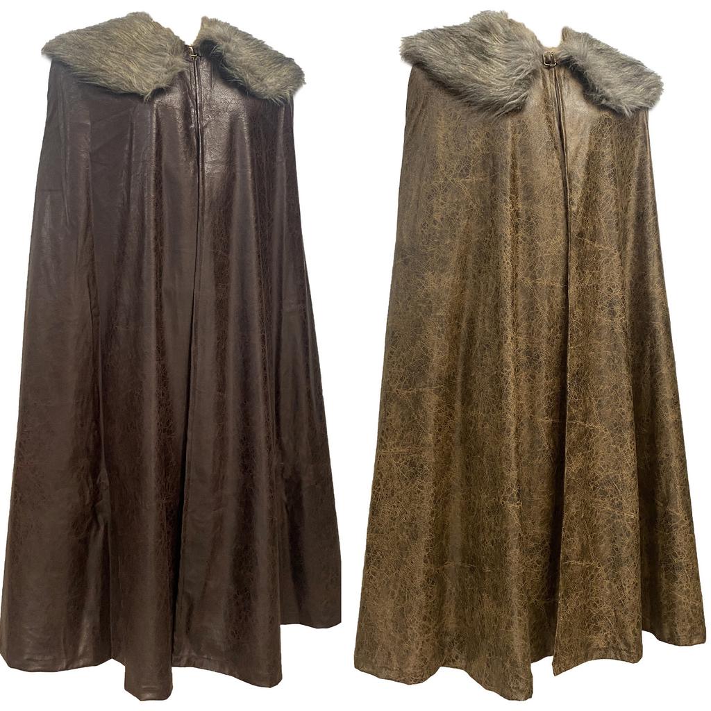 Wikingerumhang für Herren mit Kunstpelzkragen, Cosplay-Kostüm für Mittelalterpartys und Bühnenauftritte