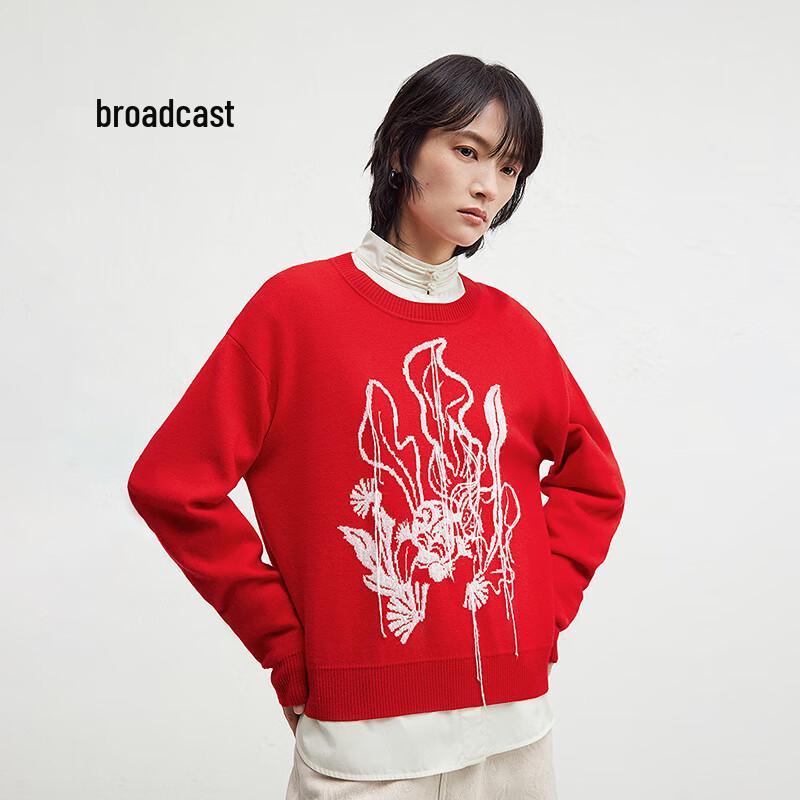 

Broadcast Women s Red Loose Crew Neck Knit Sweater S