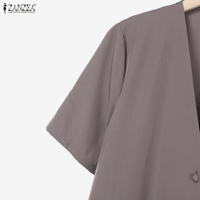 ZANZEA Women Short Sleeve Cardigan Blouse and Pants Casual Two Piece Suit Sets