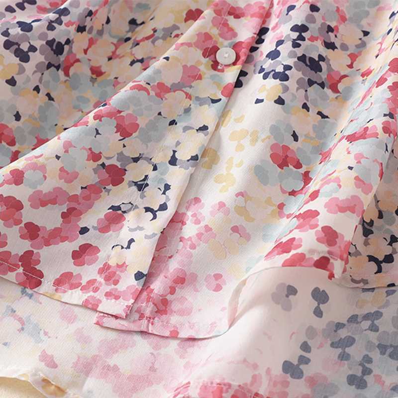Karon Color Ramie Floral Shirt for Women In Spring Loose Thin Printed Shirt Contrasting Color Casual Blouses & Shirts Top