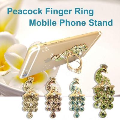 Crystal Peacock Shape 360 Degree Rotated Finger Ring Stand Bracket Buckle Holder For Cell Phones