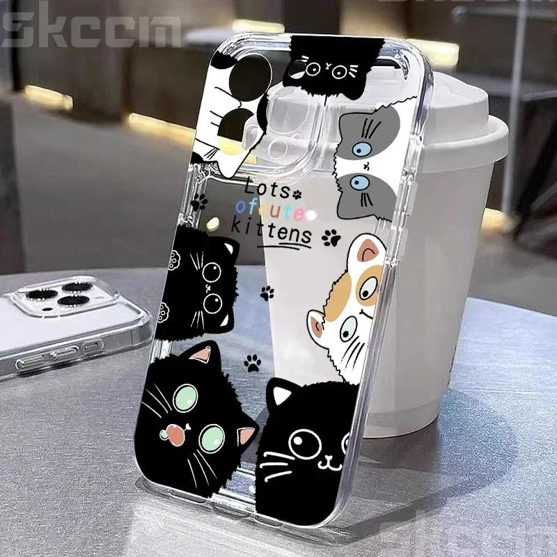 Cartoon Animal Cute Cat Soft Clear Phone Case For iPhone 15 Cases iPhone 16 14 13 12 11 Pro Max Mini XS XR X 7 8 Plus Cover