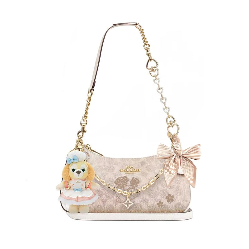 

COACH shoulder bag [Customized bag] Teri 24 classic presbyopic Logo zipper closure, pendant, scarf, bow, printing, extension Jing Hua Mian Basic Model білий