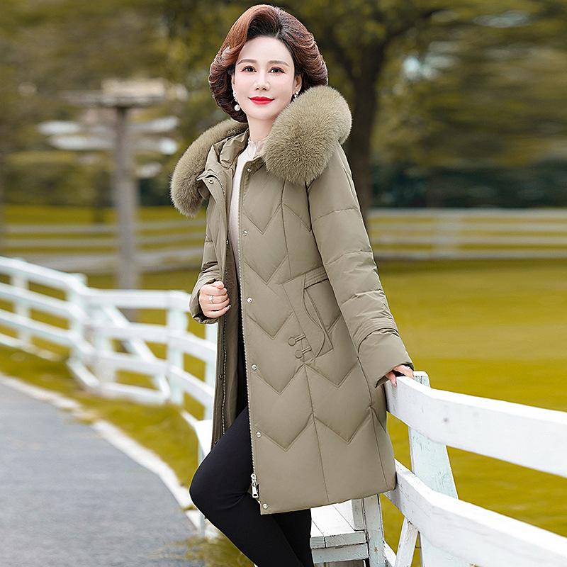 Mom's Down Jacket Mid Length Plus Size Over The Knee Thick Warm and Stylish Winter Jacket