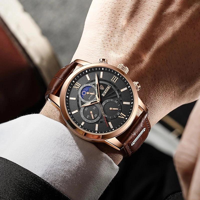 LIGE 2021 Multifunction Waterproof Quartz Chronograph Watch