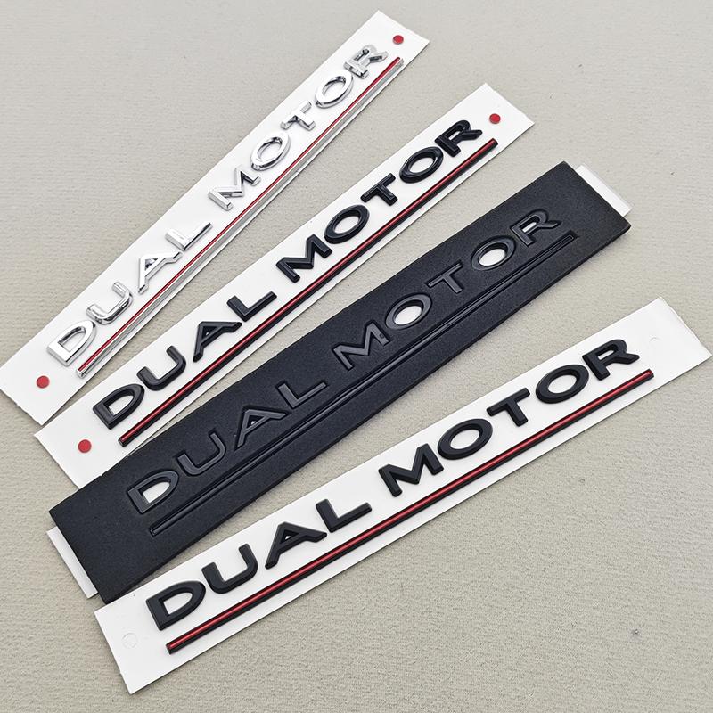 3D ABS Litery Logo Samochodu DUAL MOTOR Tylny Bagażnik Emblemat Odznaka Naklejka Naklejki Do Tesla Model 3 Model X Model S Y Akcesoria
