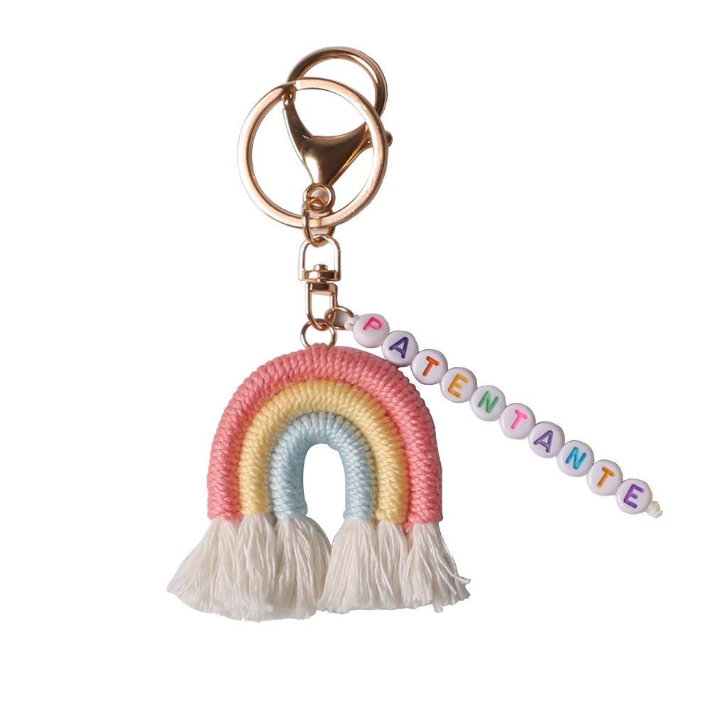 Rainbow Tassel Letter Charm Keychain