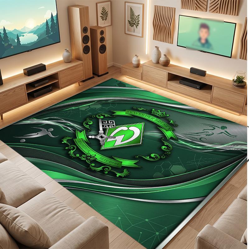 Tappeto in Velluto di Cristallo con Stampa Calcio Werder Bremen, Comodo Assorbente d'Acqua Antiscivolo Tappeto per Pavimenti Interni