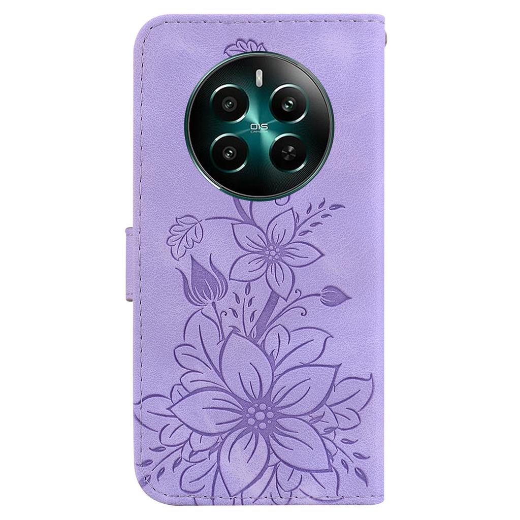 Etui dla Realme 12 4G/12+ 5G/Narzo 70 Pro 5G PU Skóra Uchwyt na Karty Wytłaczany Kwiat Pokrowiec na Telefon