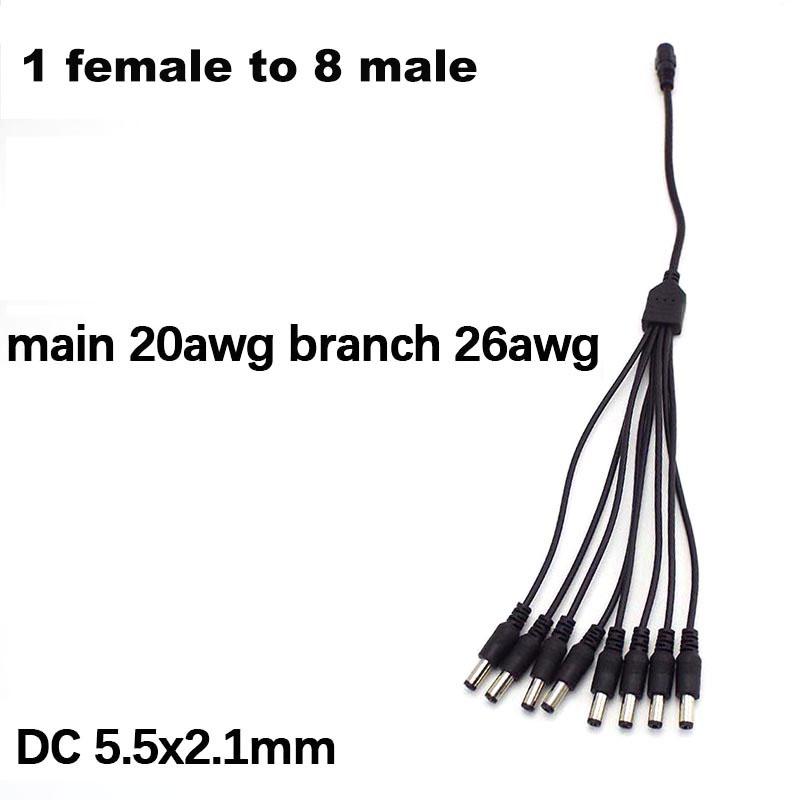 5.5x2.1mm DC 5v 12v 1 Female To 2/3/4/5/6/8 Way Male Power Supply Splitter Cable Adapter Connector Cord For Strip Light Camera