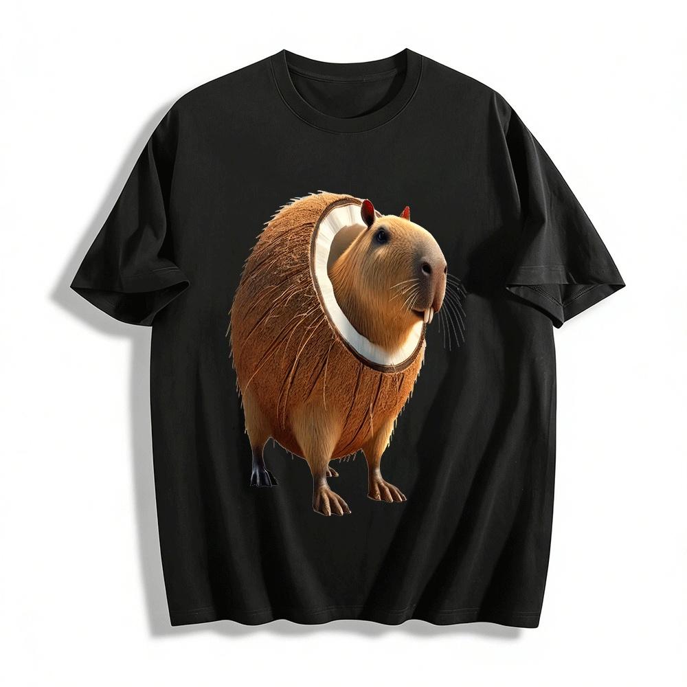 Capybara In Coconut Shell Print Casual Short Sleeve T-Shirt Pure cotton T-shirt XXS