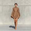 Women Solid Color High Neck Flounce Sleeve Mini Dress Elegant Casual Puff Sleeve A Line Dress