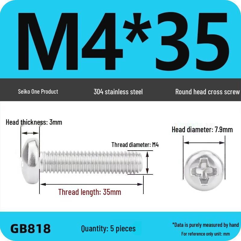 Phillips Pan Head Machine Screws, 304 Stainless Steel, Sizes M1-M10