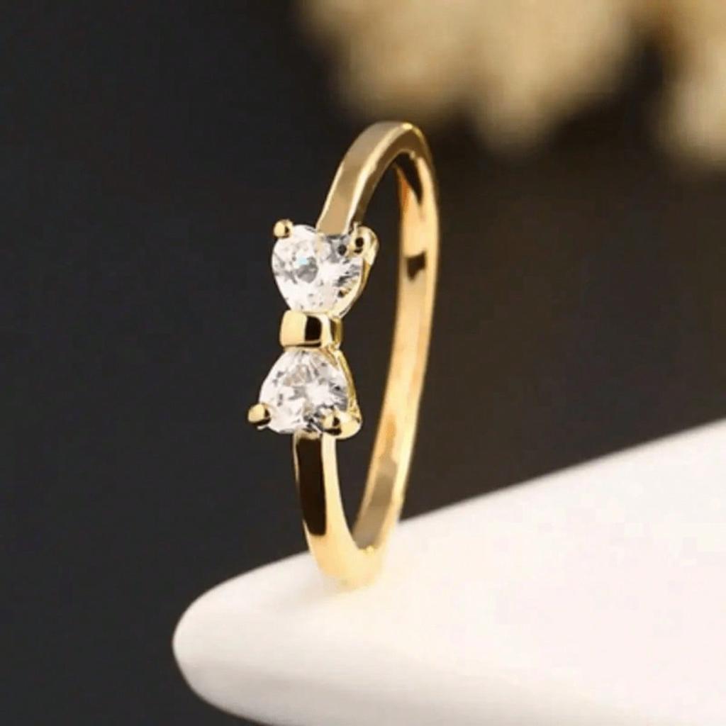 18k Gold Plated Bow Heart Shaped Zircon Ring Delicate Fashion Women Jewelry