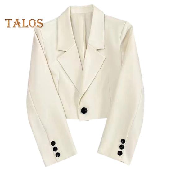 

Женский костюм, пальто с лацканами, короткий пиджак с длинным рукавом, однотонный повседневный костюм для поездок на работу, пальто, офисная повседневная одежда L бежевый