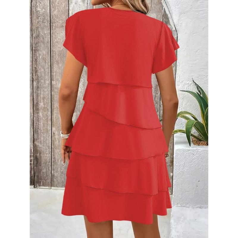 JKASHDK Women's Fashion Summer Spring Solid Color Print Short Sleeve O-Neck Middle Waistline Casual Dresses