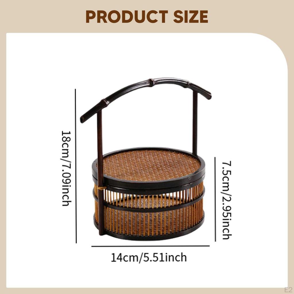Bamboo Basket Picnic Portable Serving Handmade Food Storage Container for Pastry