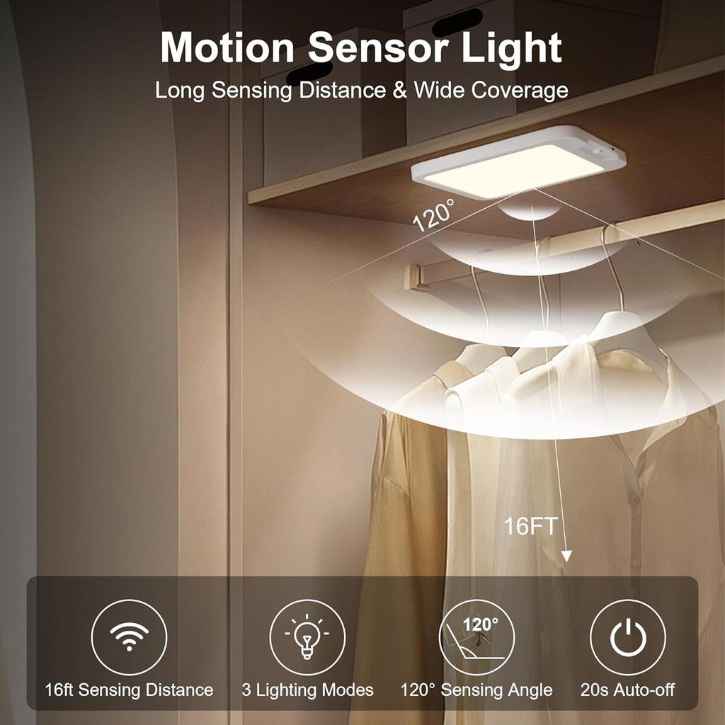 2PC/1PC Rechargeable Iling Light with Remote , Battery Operated Closet Lights Motion Sensored, 3 Color Temperatures Magnetic