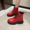 Botines Rojos de Plataforma Gruesa para Mujer Moda Otoño Invierno Cremallera Lateral Cuero PU Botines Punk Suela Gruesa Botas Moteras
