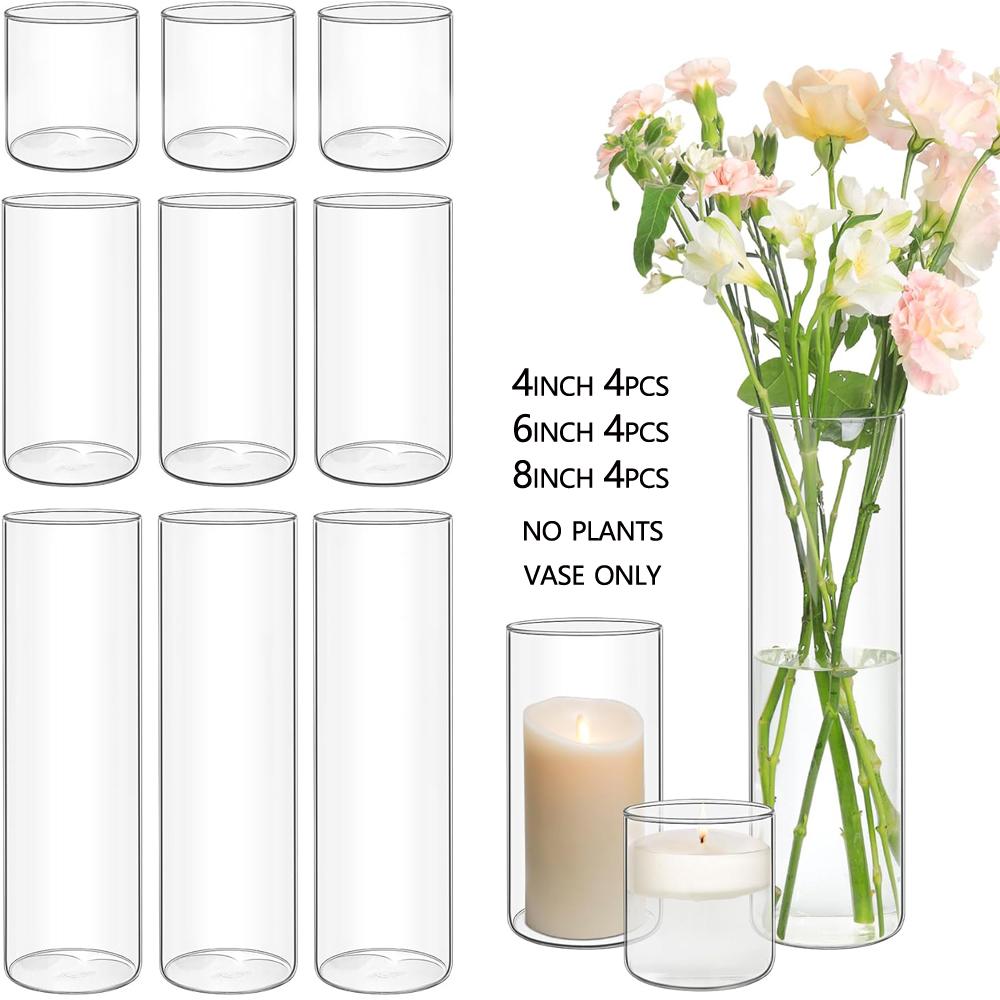 4/6/8 Inch Glass Cylinder Vase Hurricane Candle Holder Clear Tall Clear Vases for Wedding Centerpieces Glass Flower Vase