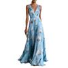 2026 European and American fashion evening dress A-shaped skirt women's sleeveless V-neck printed pendulum dress