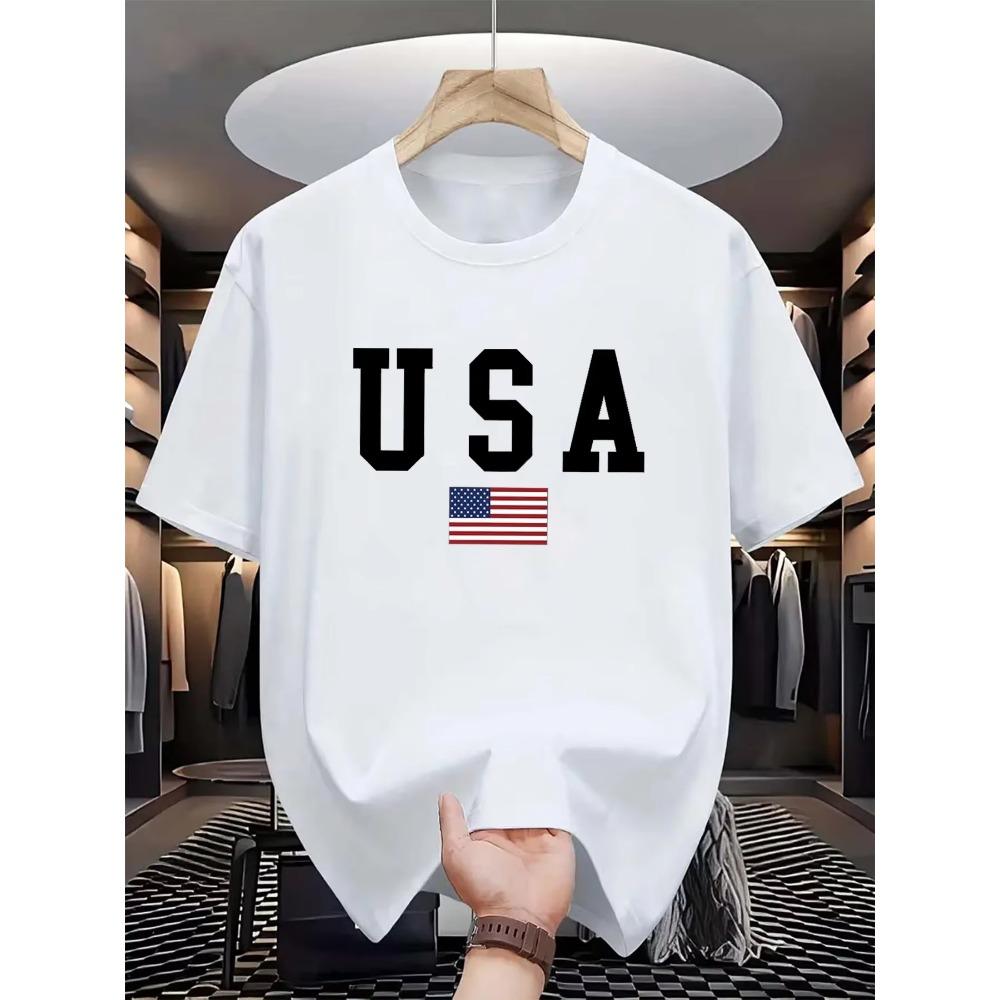 

Мужская летняя модная повседневная футболка с круглым вырезом и короткими рукавами свободного кроя с графическим изображением флага США XXXXL