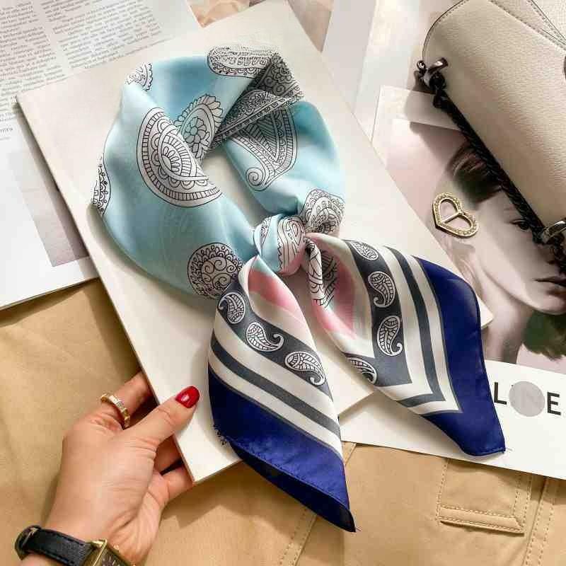 70cm White Stripe Nordic Style Silk Scarf Women Large Square Shawl Simple Chic Decorative Versatile Headwear Clothing Bags Scarf