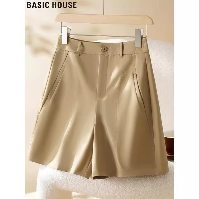Basic House Women s Loose Wide-Leg Suit Shorts M