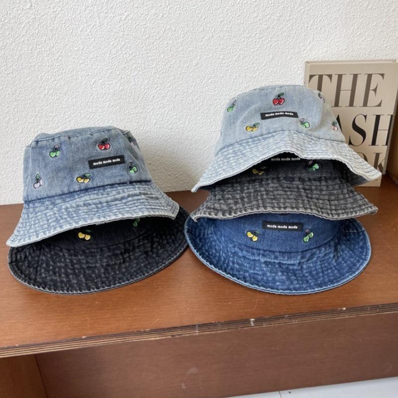Hat Style Versatile Cherry Embroidery Womens Sunshade Hatscaps Fishermans
