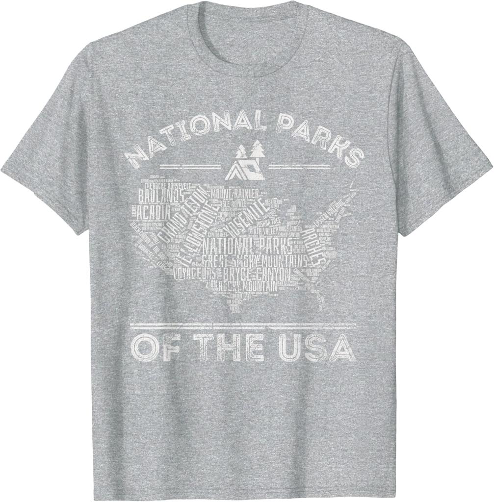 National Parks Map Hiking Travel Camping Outdoors Retro USA Men T Shirt