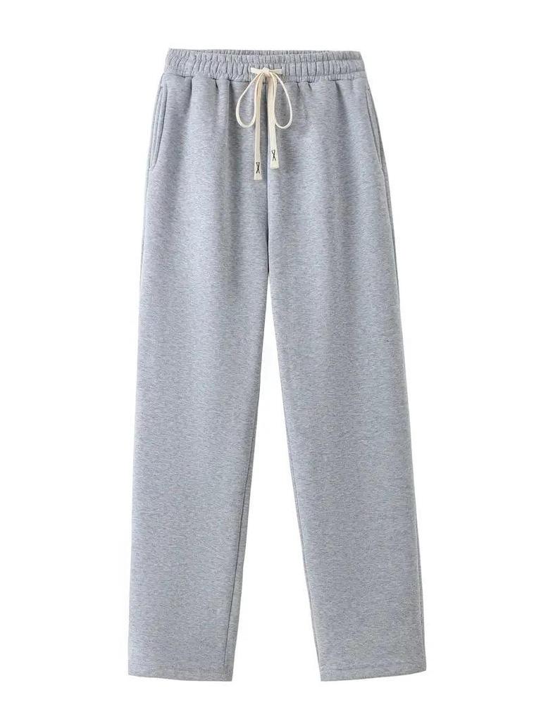 American Fleece-Lined Warm Straight-Leg Sweatpants – Trendy, Loose, Solid Color Casual Pants for Autumn & Winter