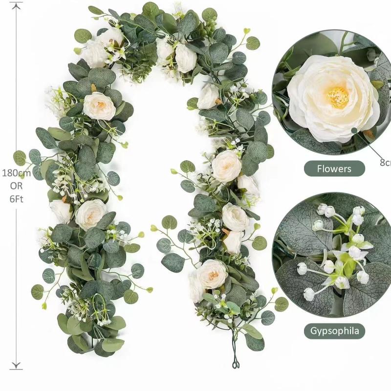 200cm Artificial Eucalyptus Lemon Garland Faux Floral Hanging Vine Rustic Greenery Wreath for Home Wedding Party Decor