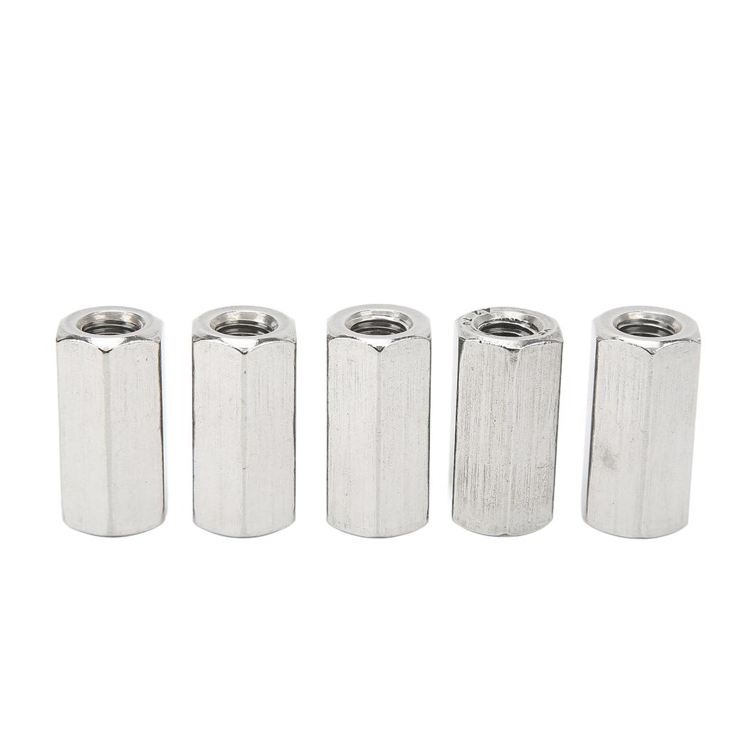 5PCS M10 Hex Coupling Nut Stainless Steel Rustproof Silver Connector Nut for Bolts Studs