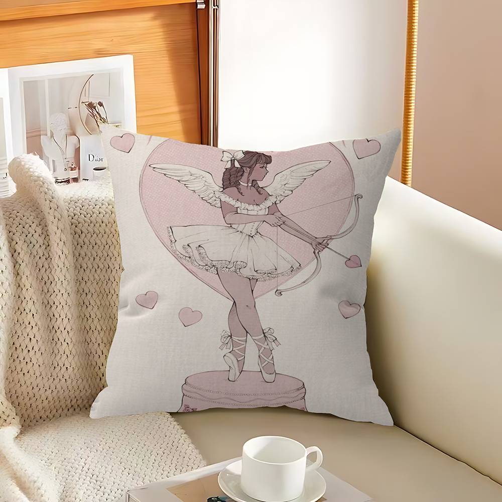 Simplicity Vintage Pink Cartoon Print Canvas Personalized Pillow Cover Kids Bedroom Wild Party Decor Pillowcase Kid Shower Gift