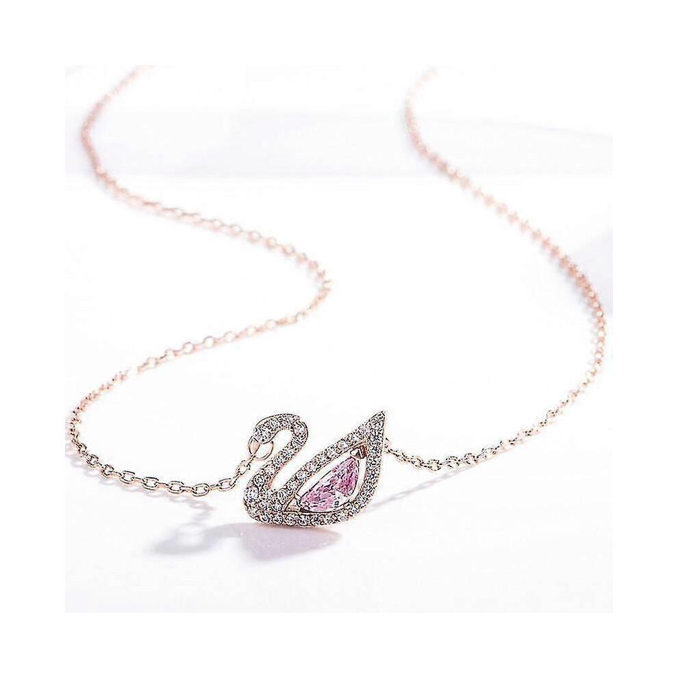 Pink Swan Necklace Titanium Steel Rose Gold Diamond Clavicle Chain Gift for Girls NewH