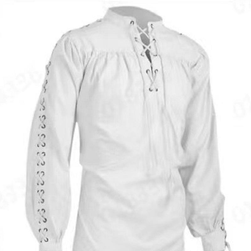 Fashion Men's Medieval Knight Warrior Costume Green Tunic Clothing Norman Chevalier Braid Pirate Saxon Shirt Men White Black