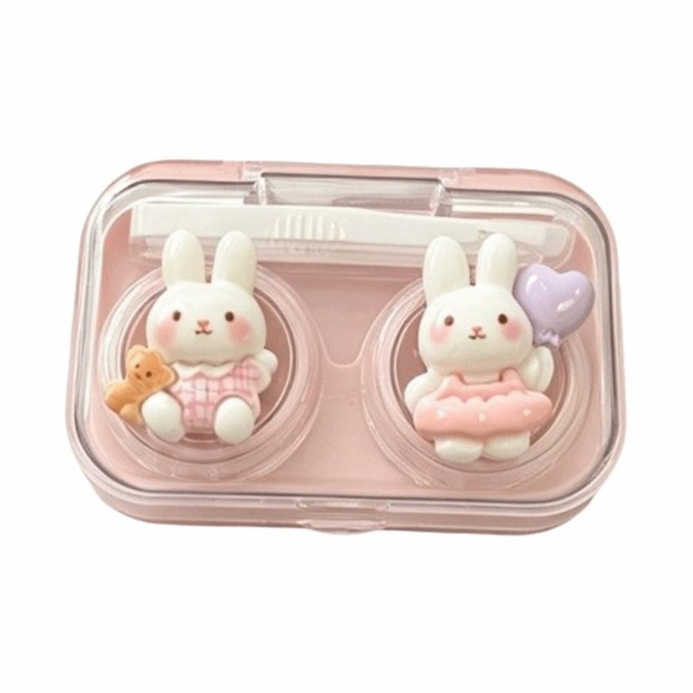 Cartoon Bunny Contact Lens Case Double Compartment Contact Lens Box Companion Box  For Women Girls