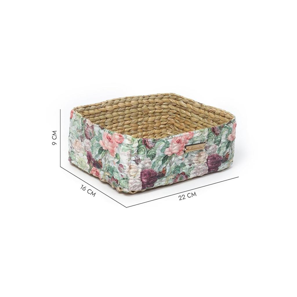 Decoupage Decorative Tray | Office Table Paper Tray | Wooden Tray | Vegetables Tray | Seagrass Table Tray, Rectangular (Multicolor)- L22xW16xH9 CM