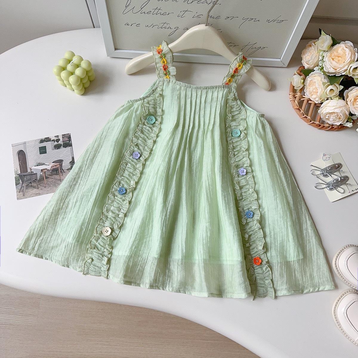 Summer Girls Floral Spaghetti Strap Dress Sweet Princess Vacation Beach Sundress For Kids Children Cute Sleeveless Gown 90cm
