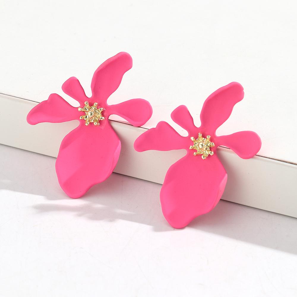 Fashion Elegant Matte Colorful Flower Stud Earrings for Women Vintage Floral Earring Statement Jewelry Accessories Vacation Gift