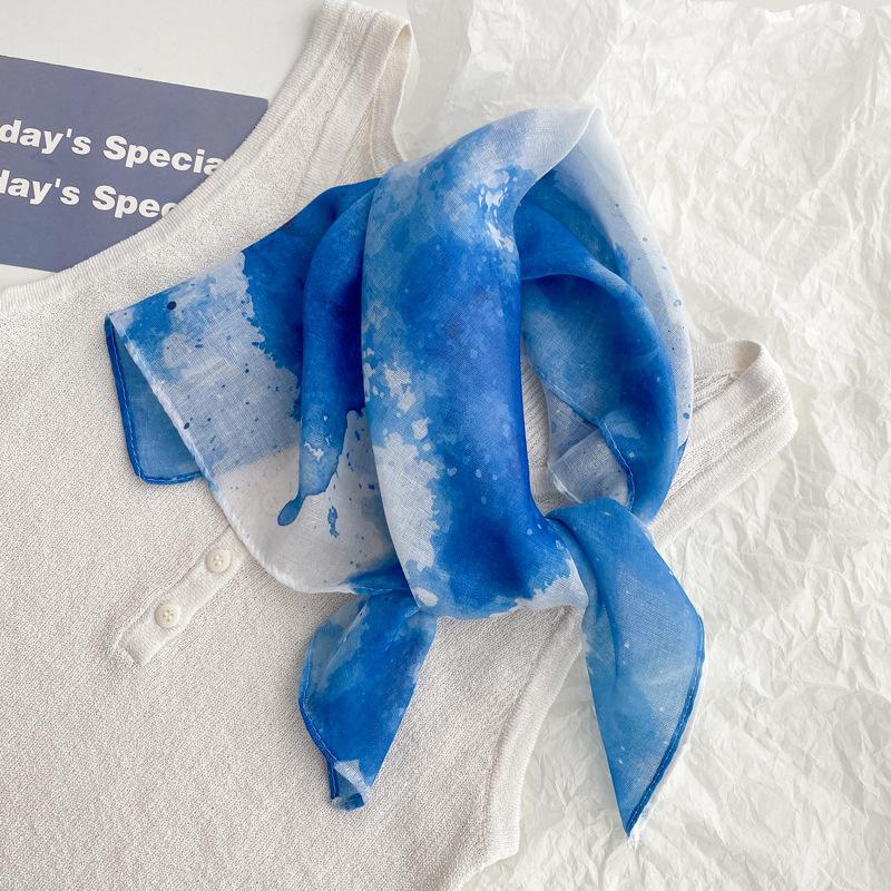 Flax small square scarf silk scarf women's headscarf neck protection scarf imitation blue dye handmade tie-dye scarf Yunnan yarn scarf thin scarf