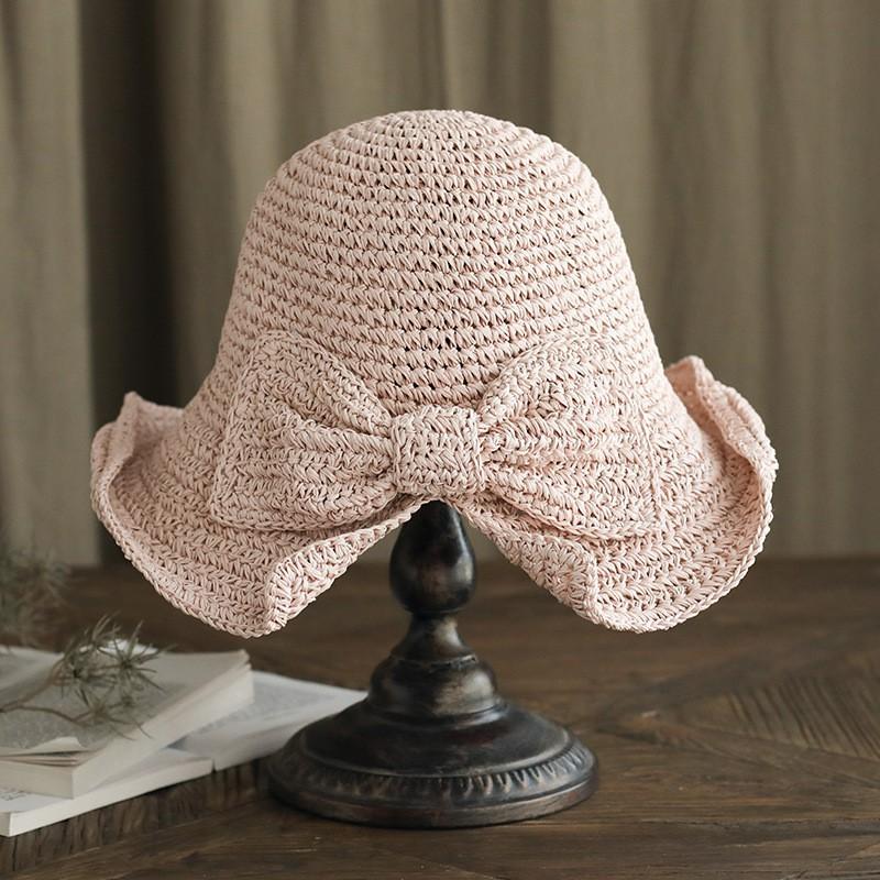 Womens Wide Brim Foldable Straw Hat Beach Sun Protection UV With Adjustable Band